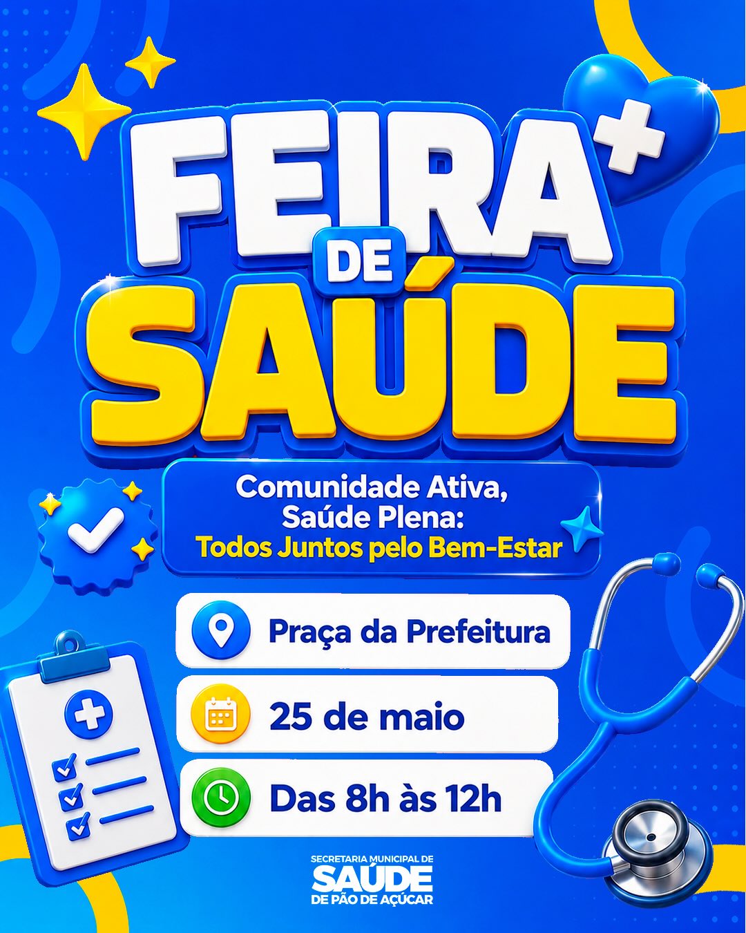 Feira de Saúde promoverá manhã de cuidados, prevenção e informação em Pão de Açúcar